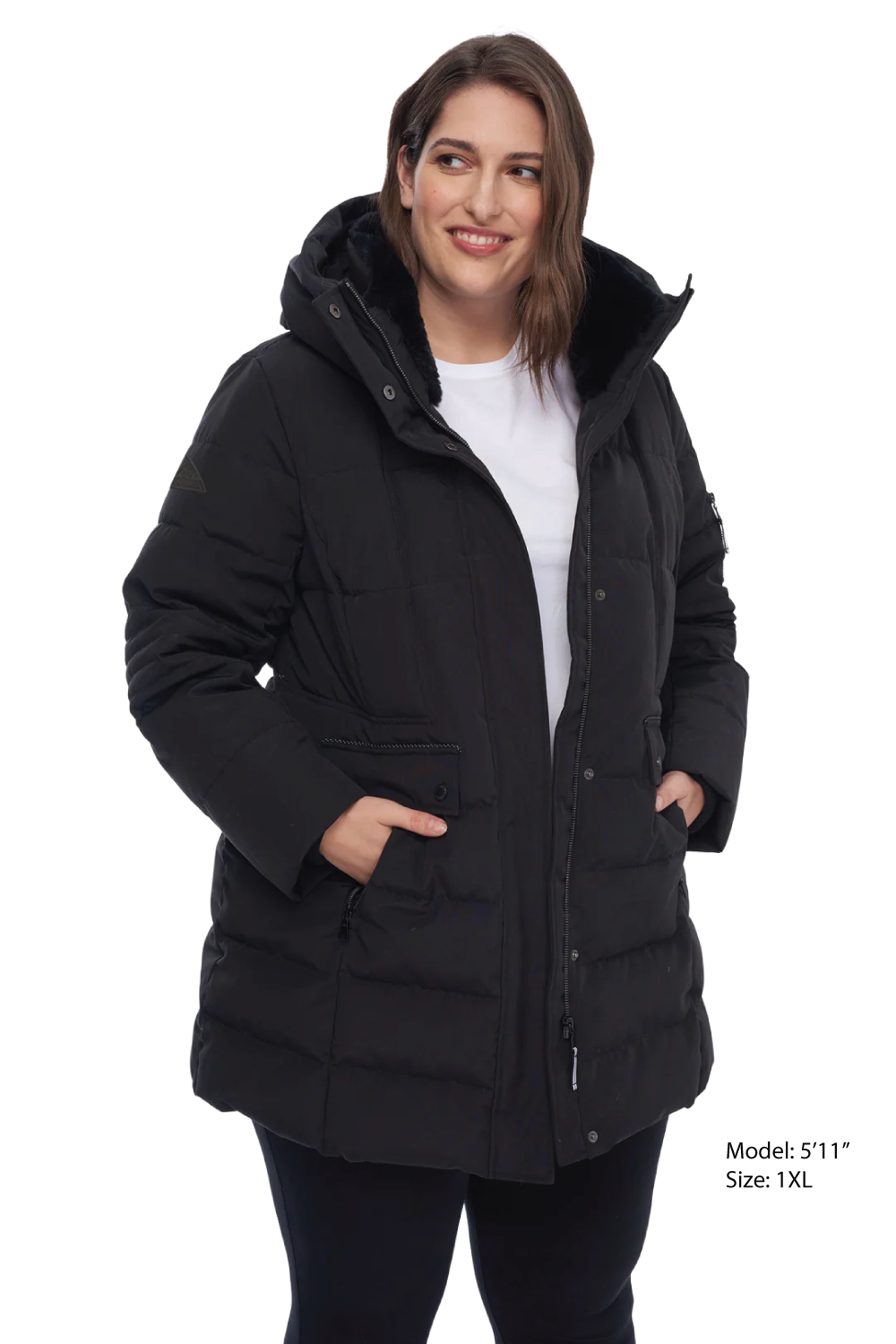 KOOTNEY PLUS | WOMEN'S VEGAN DOWN (RECYCLED) MID-LENGTH PARKA, BLACK (PLUS SIZE)