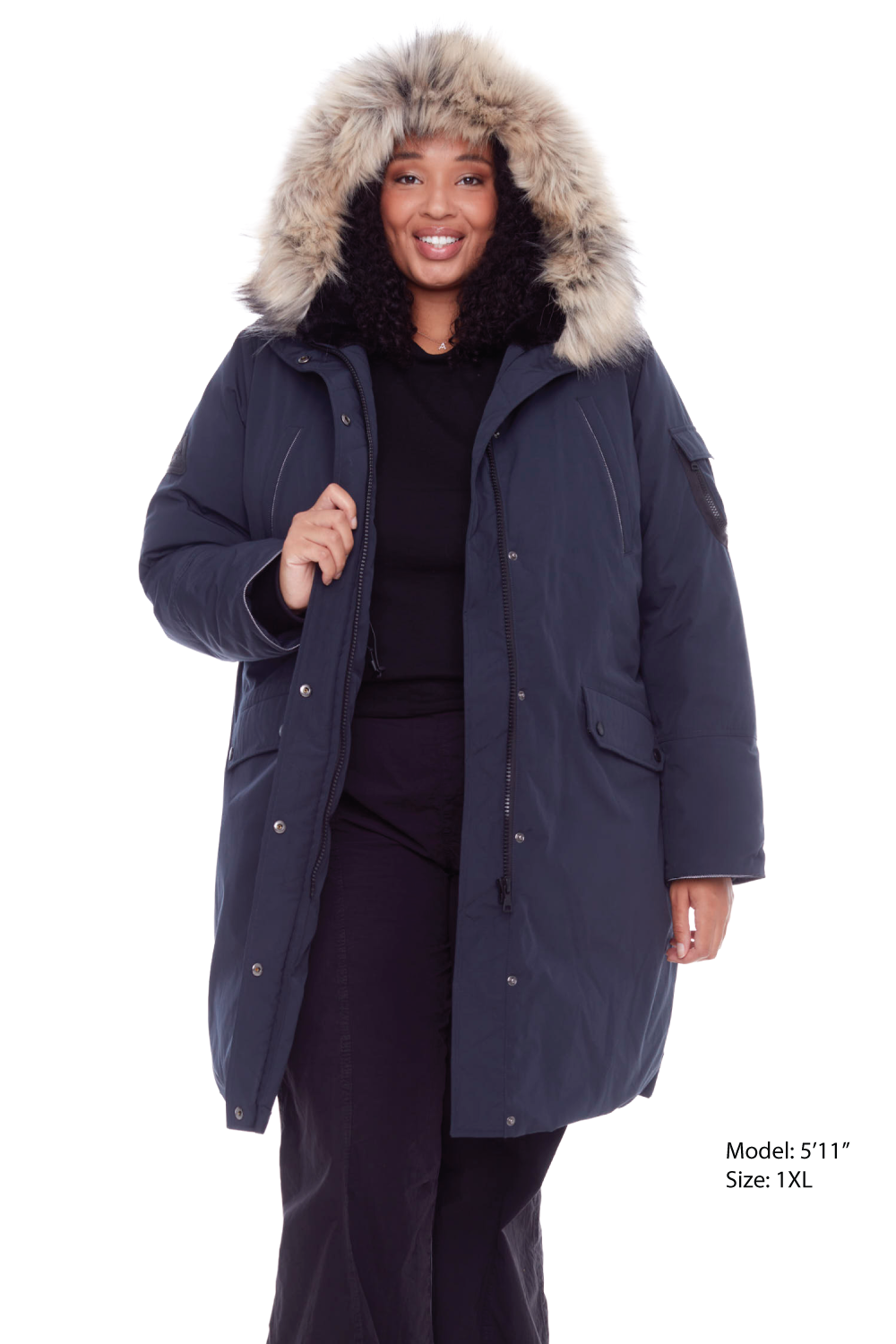 LAURENTIAN PLUS | WOMEN'S VEGAN DOWN (RECYCLED) LONG PARKA, NAVY (PLUS SIZE)