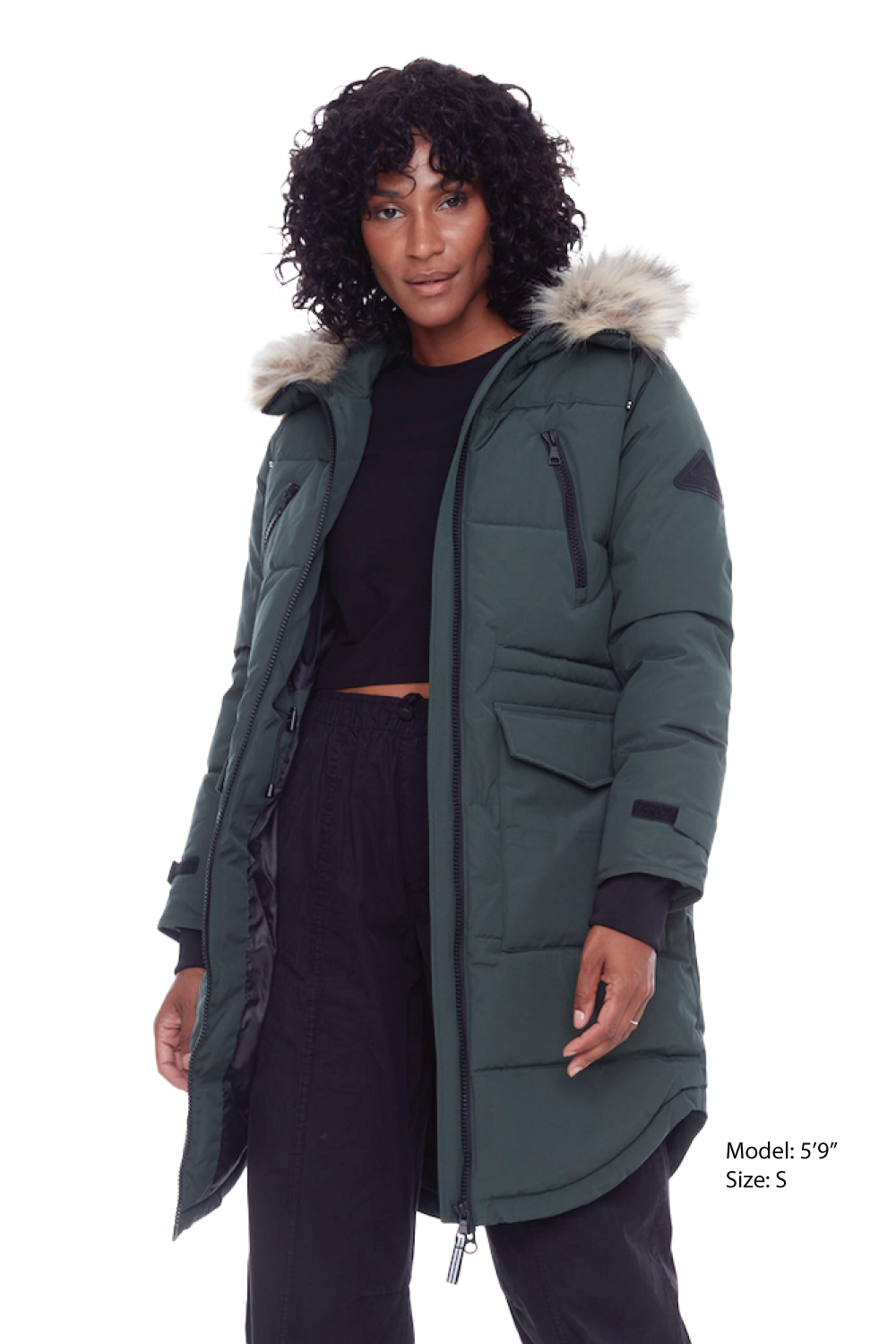 UKON | WOMEN'S VEGAN DOWN (RECYCLED) DRAWSTRING PARKA, DEEP GREEN