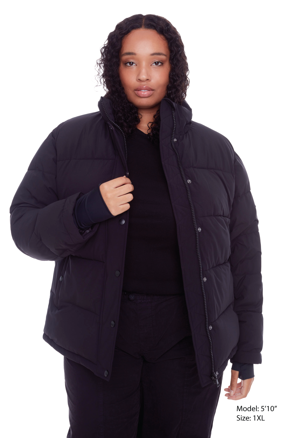 FORILLON PLUS | WOMEN'S VEGAN DOWN (RECYCLED) SHORT PUFFER JACKET, BLACK (PLUS SIZE)