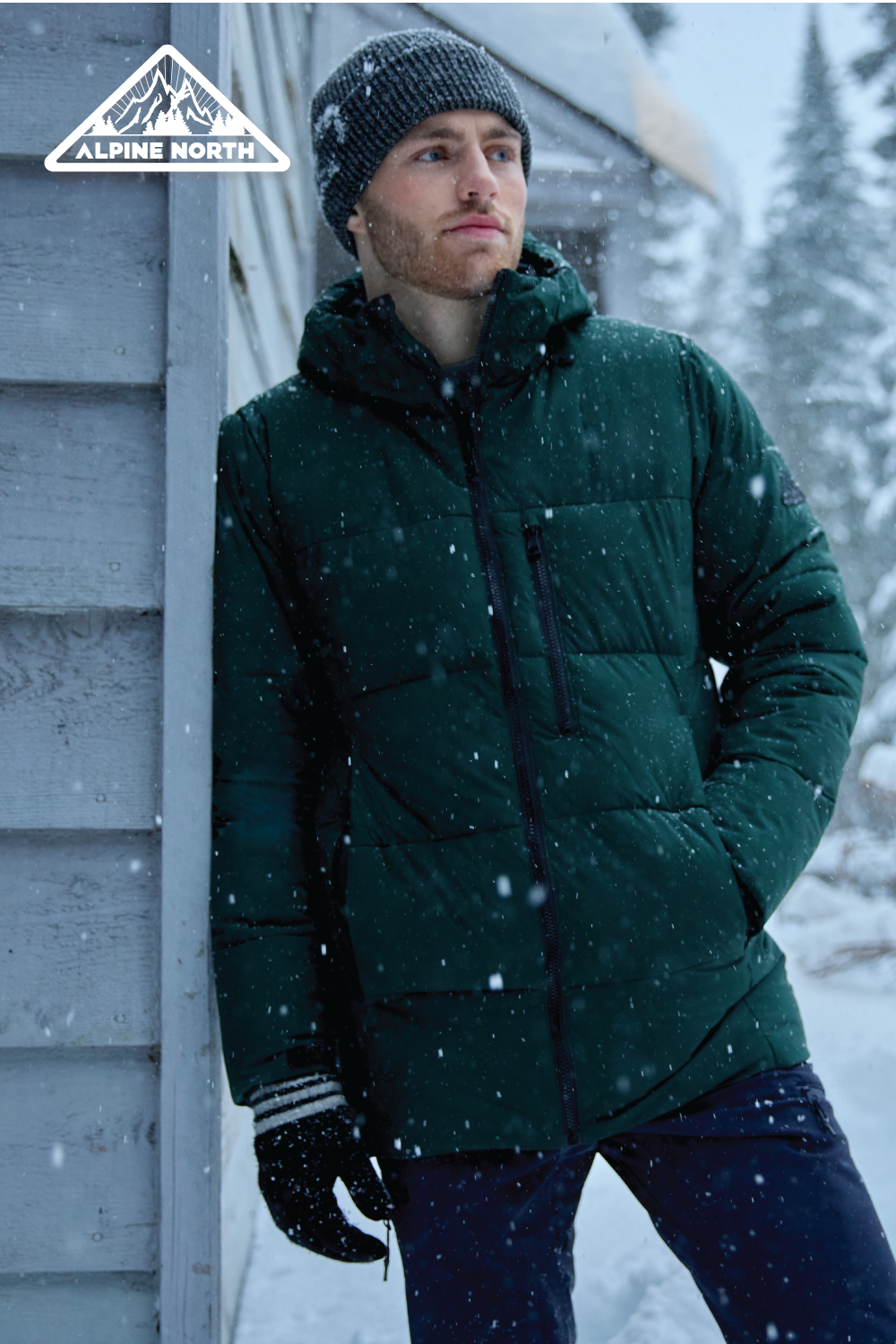 BANFF | MEN'S VEGAN DOWN (RECYCLED) PUFFER JACKET, DEEP GREEN