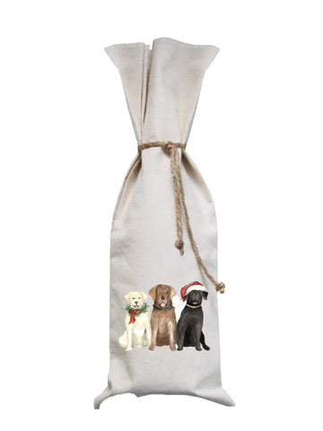 Three Labs Merry Christmas Wine Bag