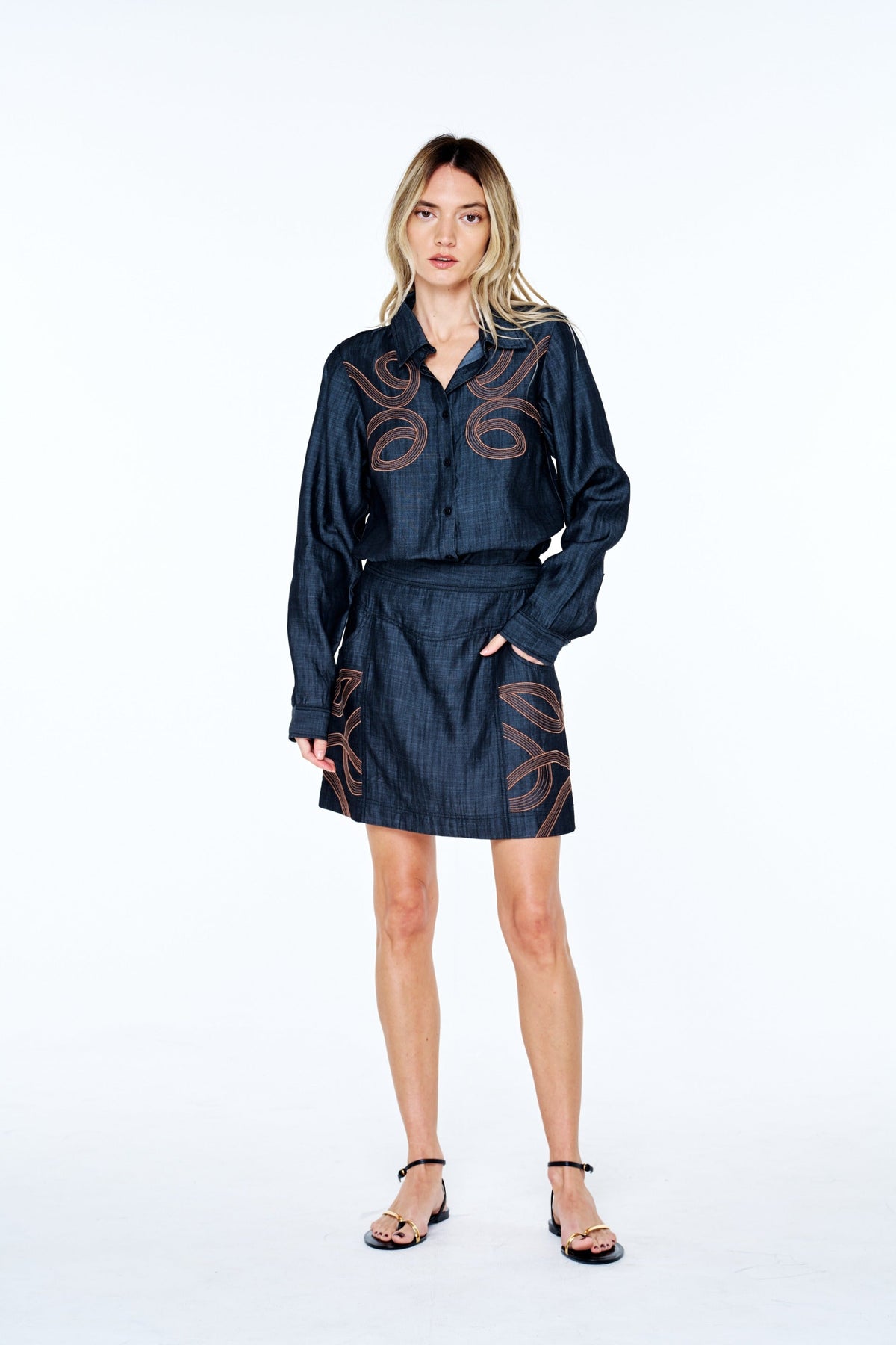 MYA EMBROIDERED DENIM MINI SKIRT