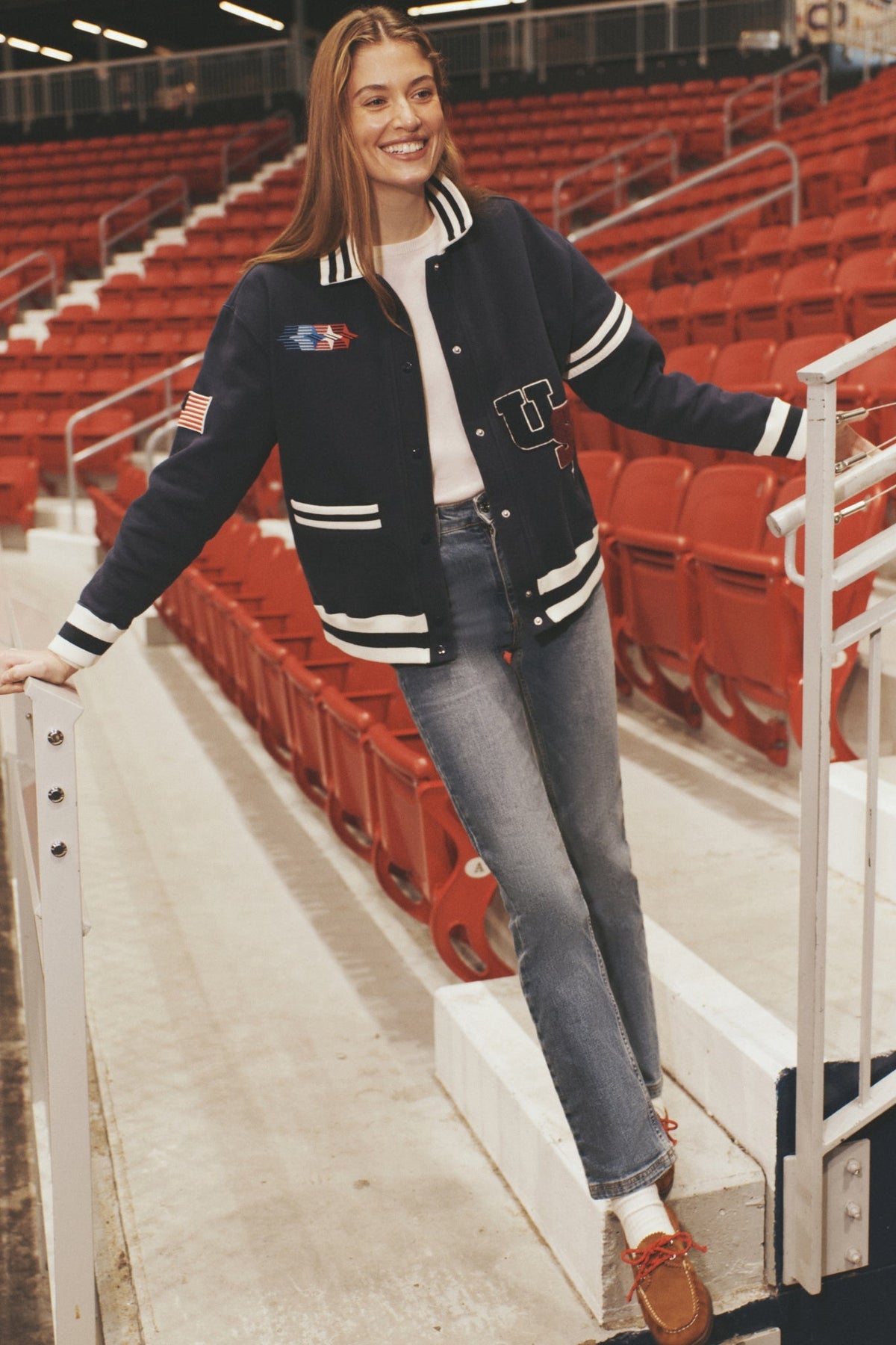 Navy Albright Fleece Varsity Jacket