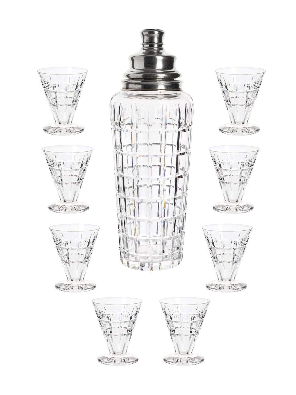 Vintage Art Deco Hawks Vernay Sterling Top Cut Crystal Cocktail Shaker Set