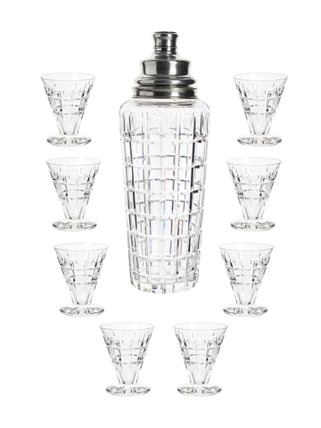 Vintage Art Deco Hawks Vernay Sterling Top Cut Crystal Cocktail Shaker Set