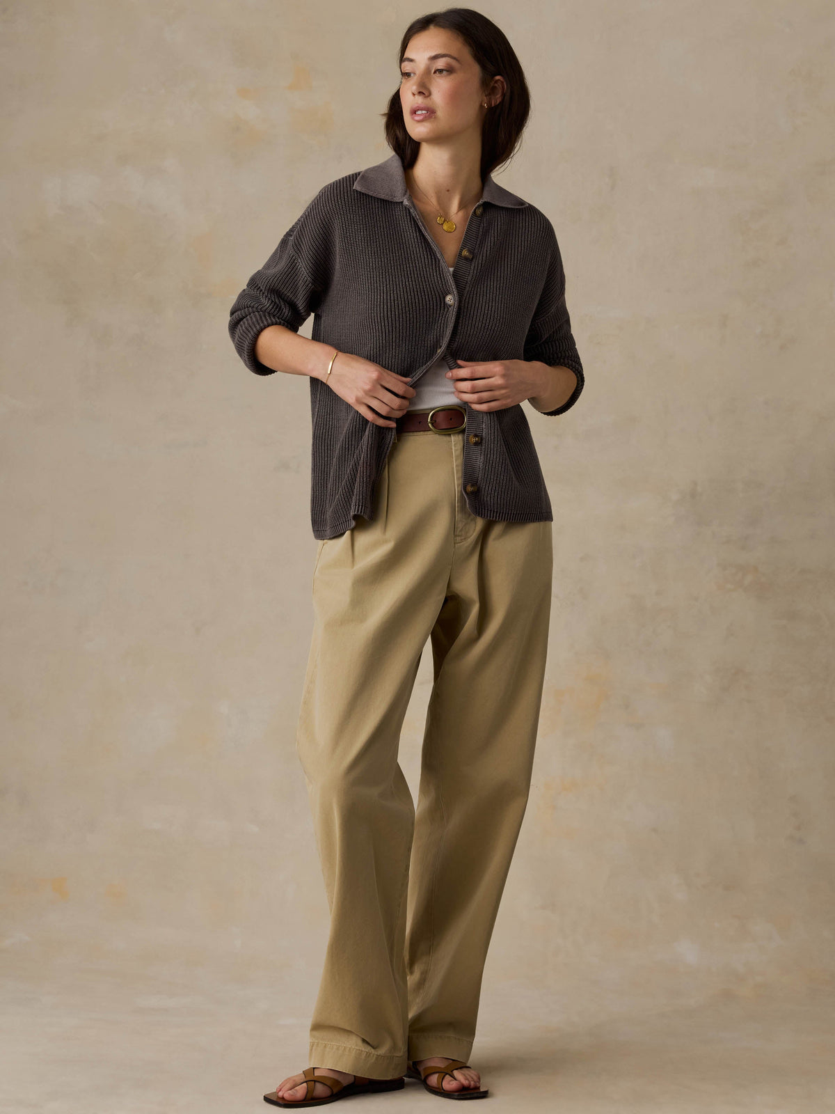 Sunwashed Cotton Sweater Polo - Chocolate Brown