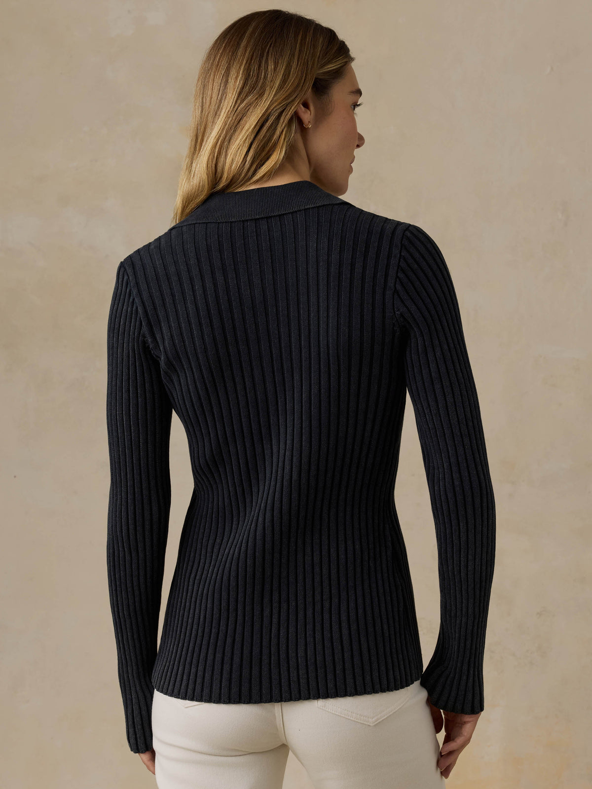 Sunwashed Cotton Ribbed Cardigan - Black