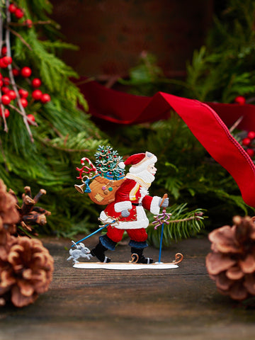 Wilhelm Schweizer Pewter Santa Hitting the Slopes