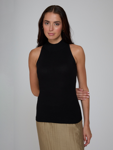 Rib Mock Halter in Black