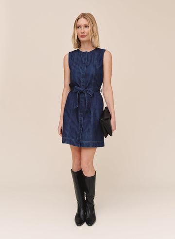SLEEVELESS SEAMED SHIRT DRESS