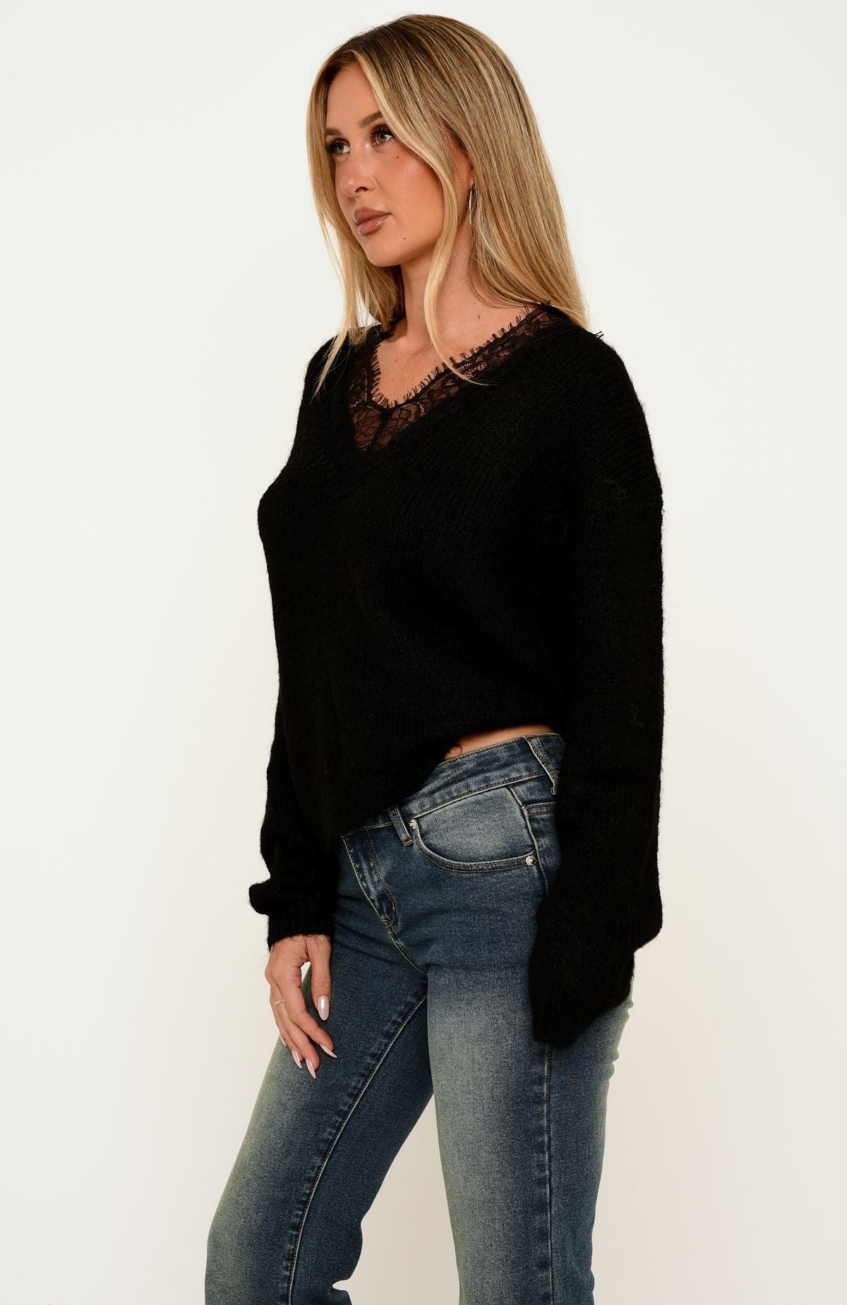 Rosaline Lace Knit Sweater Black