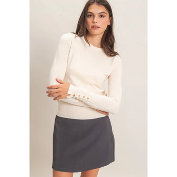 CREW NECK SWEATER WITH RIBBED HEM