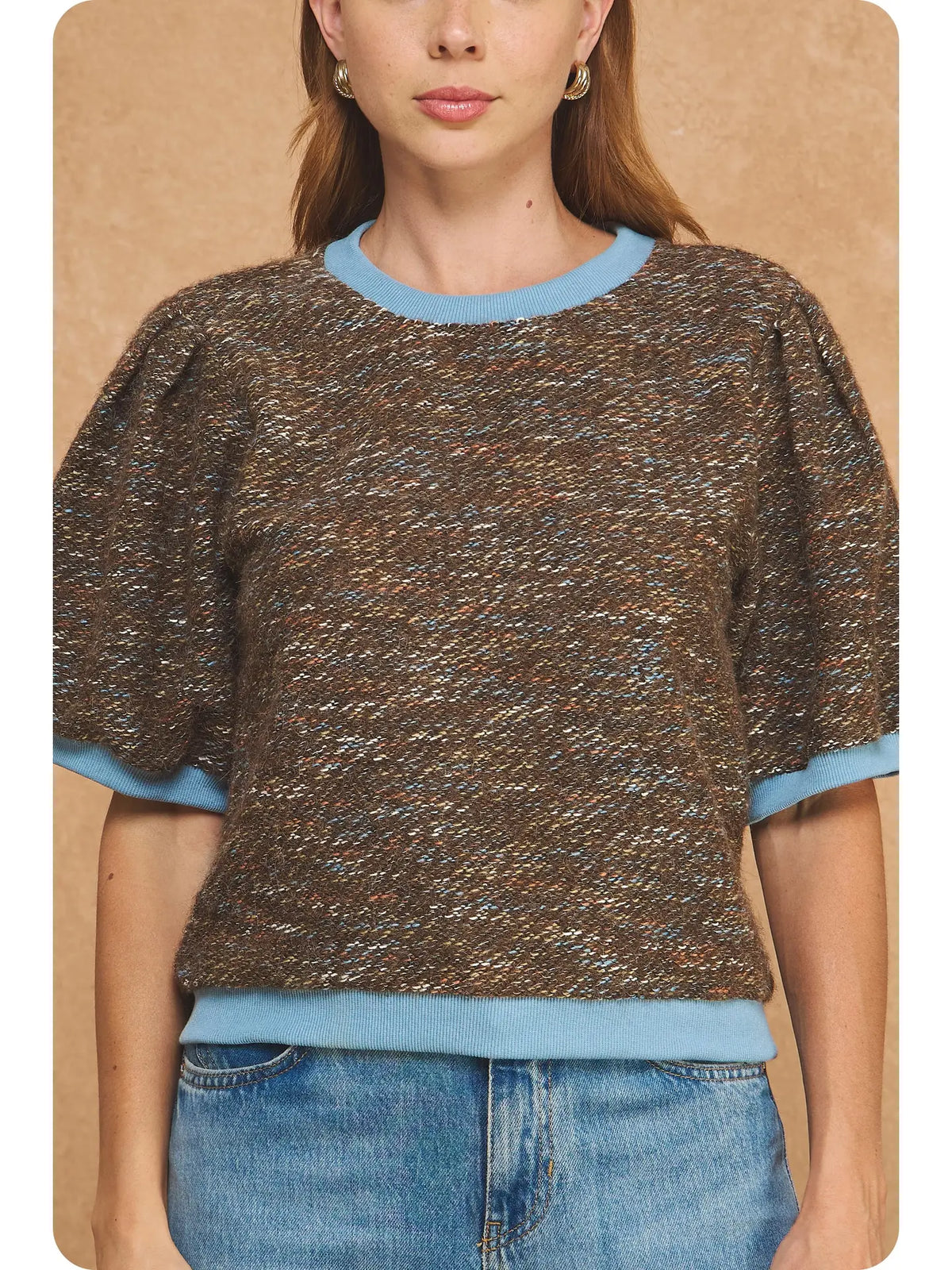 MARLED PUFF SLEEVE SWEATER TOP