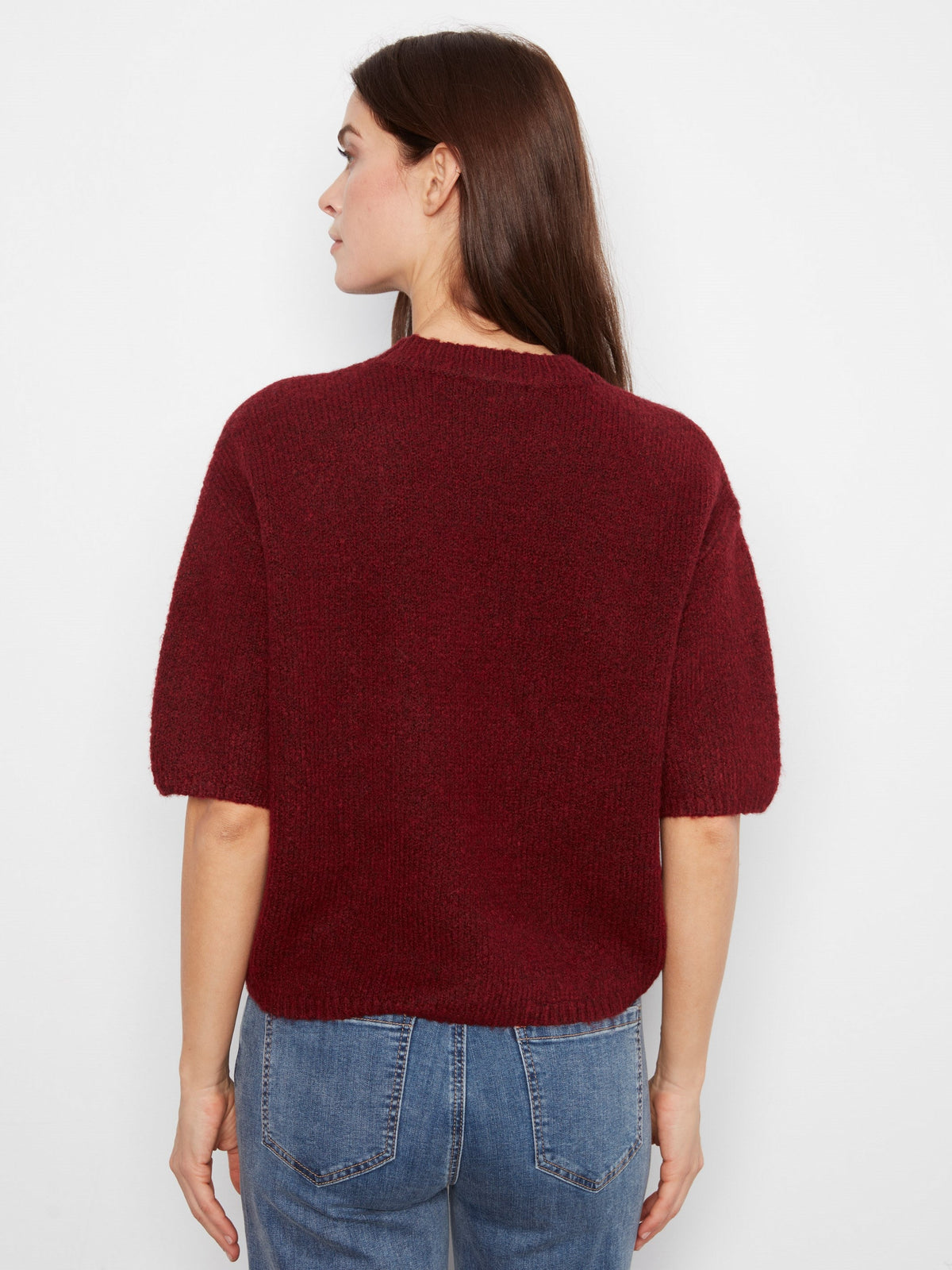 Balloon Elbow Sleeve Knit Sweater - Heather Merlot
