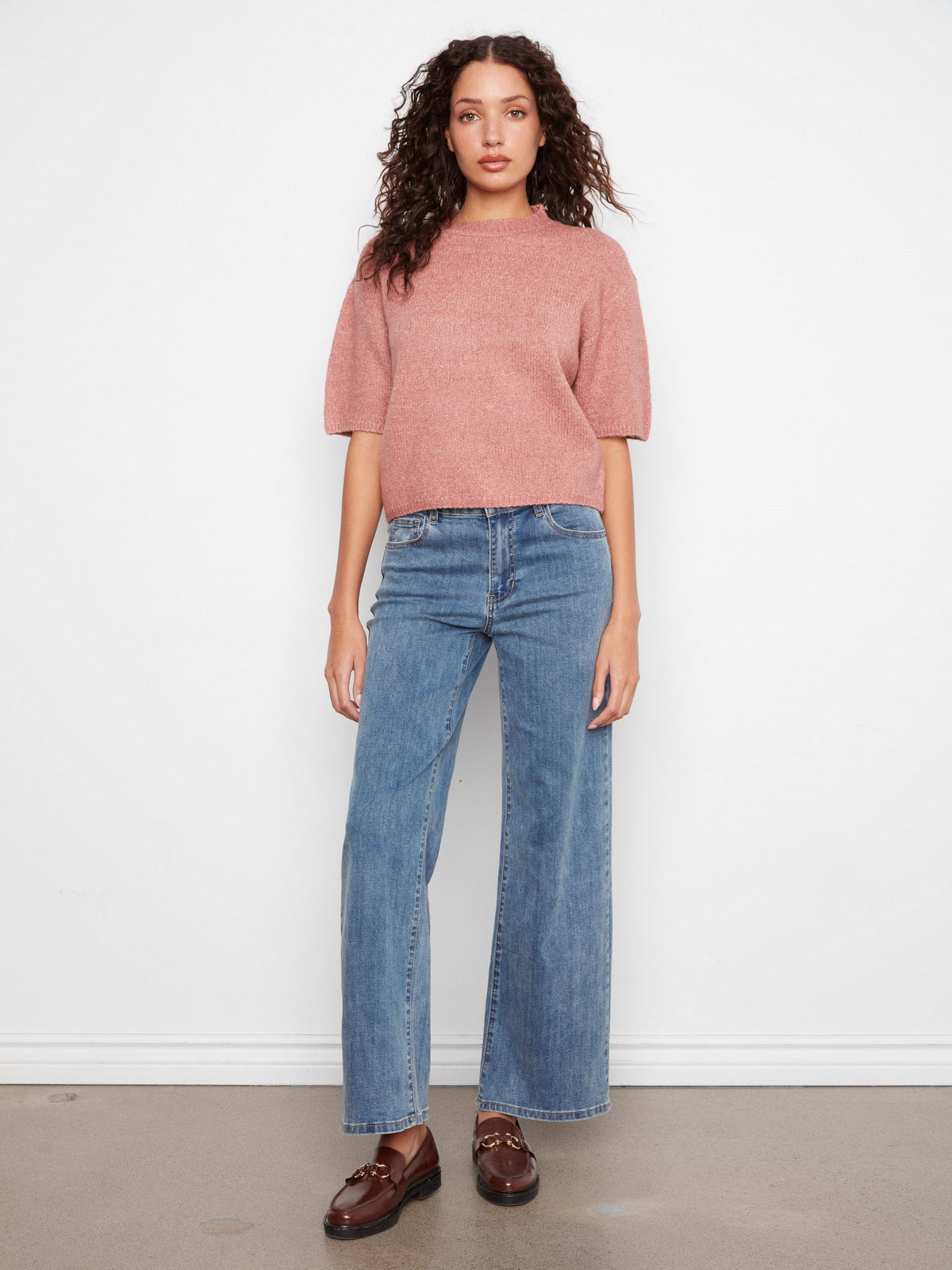 Balloon Elbow Sleeve Knit Sweater - Heather Carnation