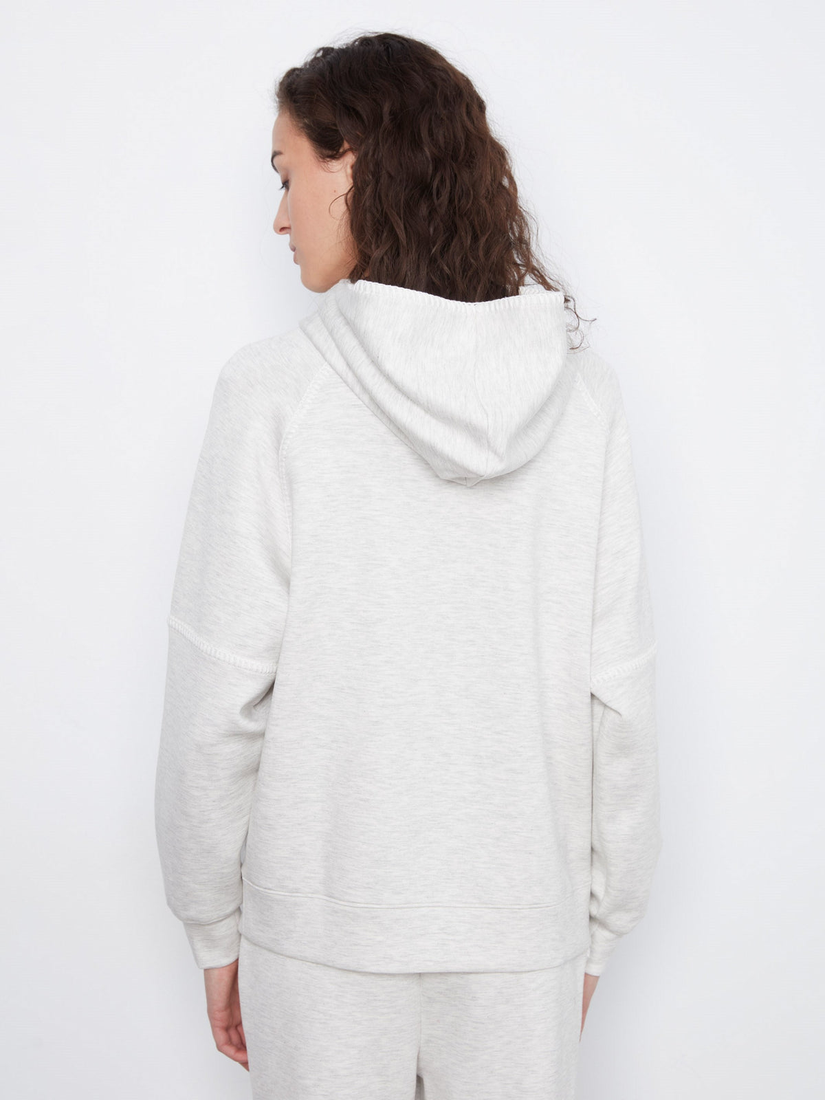 Blanket Stitch Soft Scuba Hoodie - Heather Light Grey