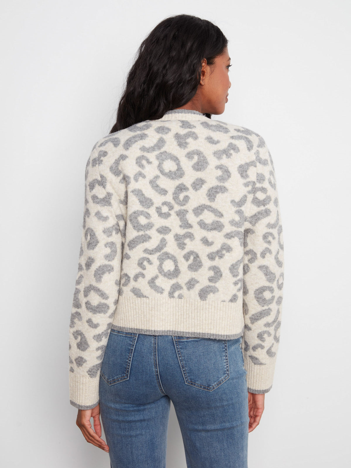 Bow Tie Jacquard Knit Cardigan - Leopard