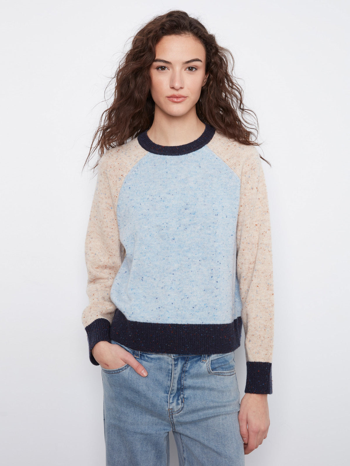 Color Block Knit Sweater - Iris