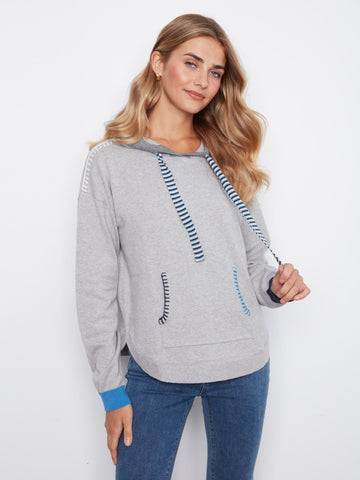 Contrast Detail Hooded Sweater - Heather Grey