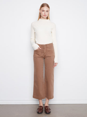 Cropped Wide Leg Stretch Twill Pants - Truffle
