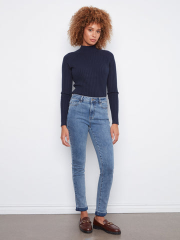 Cuffed Hem Jeans - Medium Blue