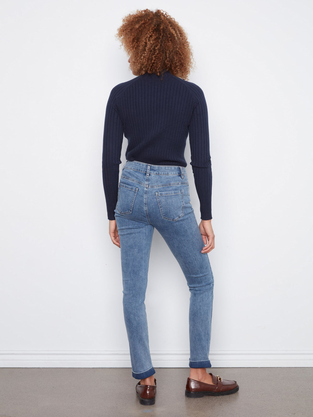 Cuffed Hem Jeans - Medium Blue