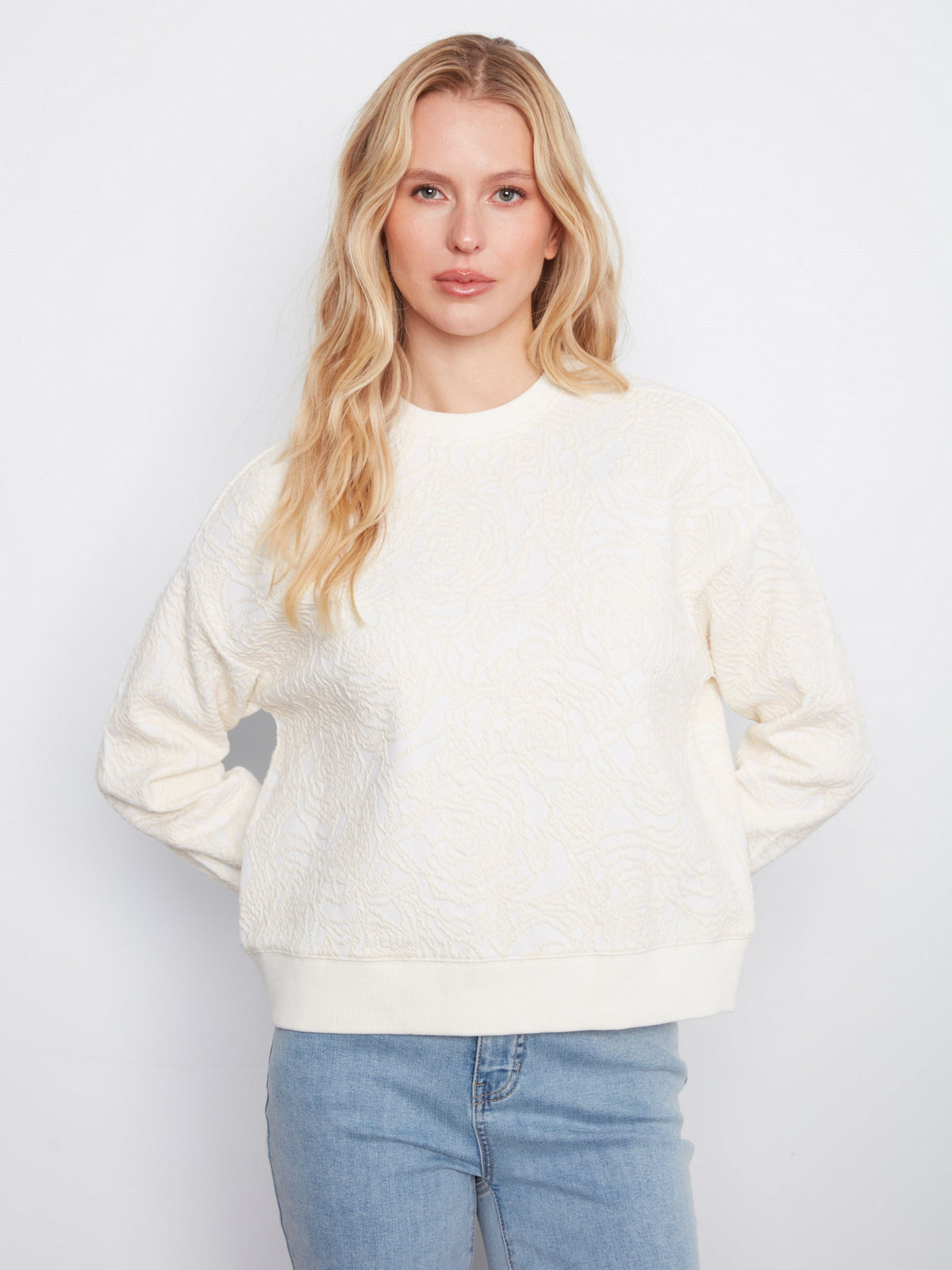Floral Crew Neck Sweatshirt - Buttercream