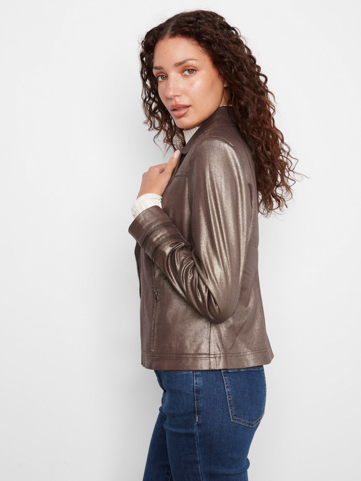 Foiled Vintage Faux Leather Jacket - Hunter