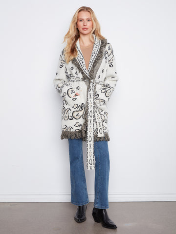 Fringed Belted Cardigan - Ecru