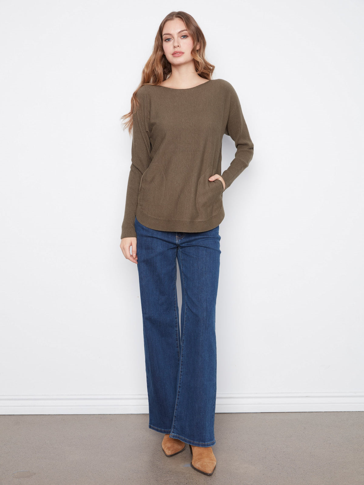 Knit Sweater With Back Lace-Up Detail - Heather Moss