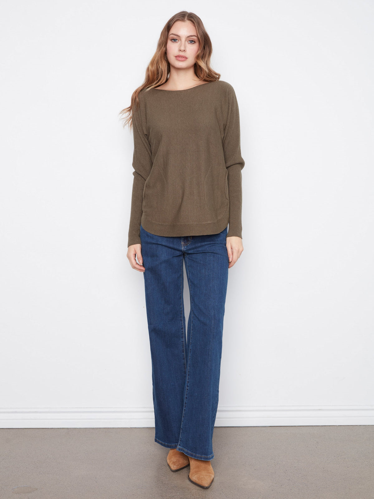 Knit Sweater With Back Lace-Up Detail - Heather Moss