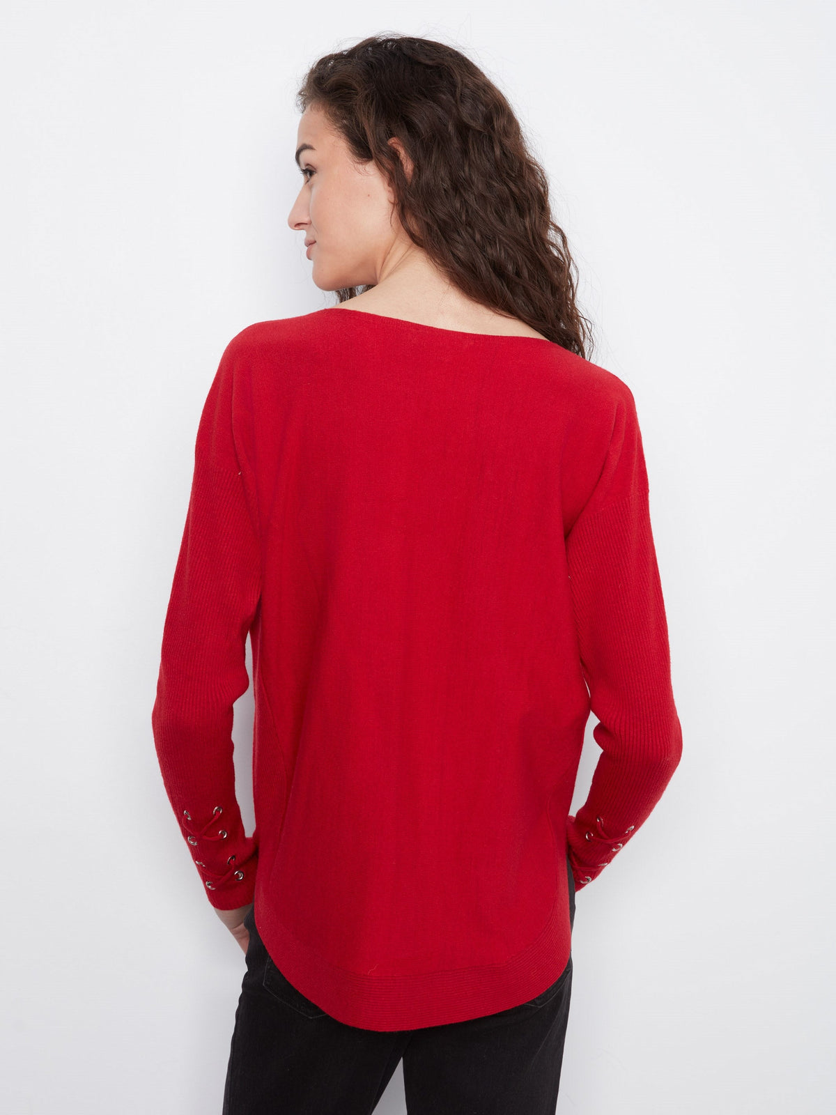 Knit Sweater With Lace-Up Cuffs - Equestrian
