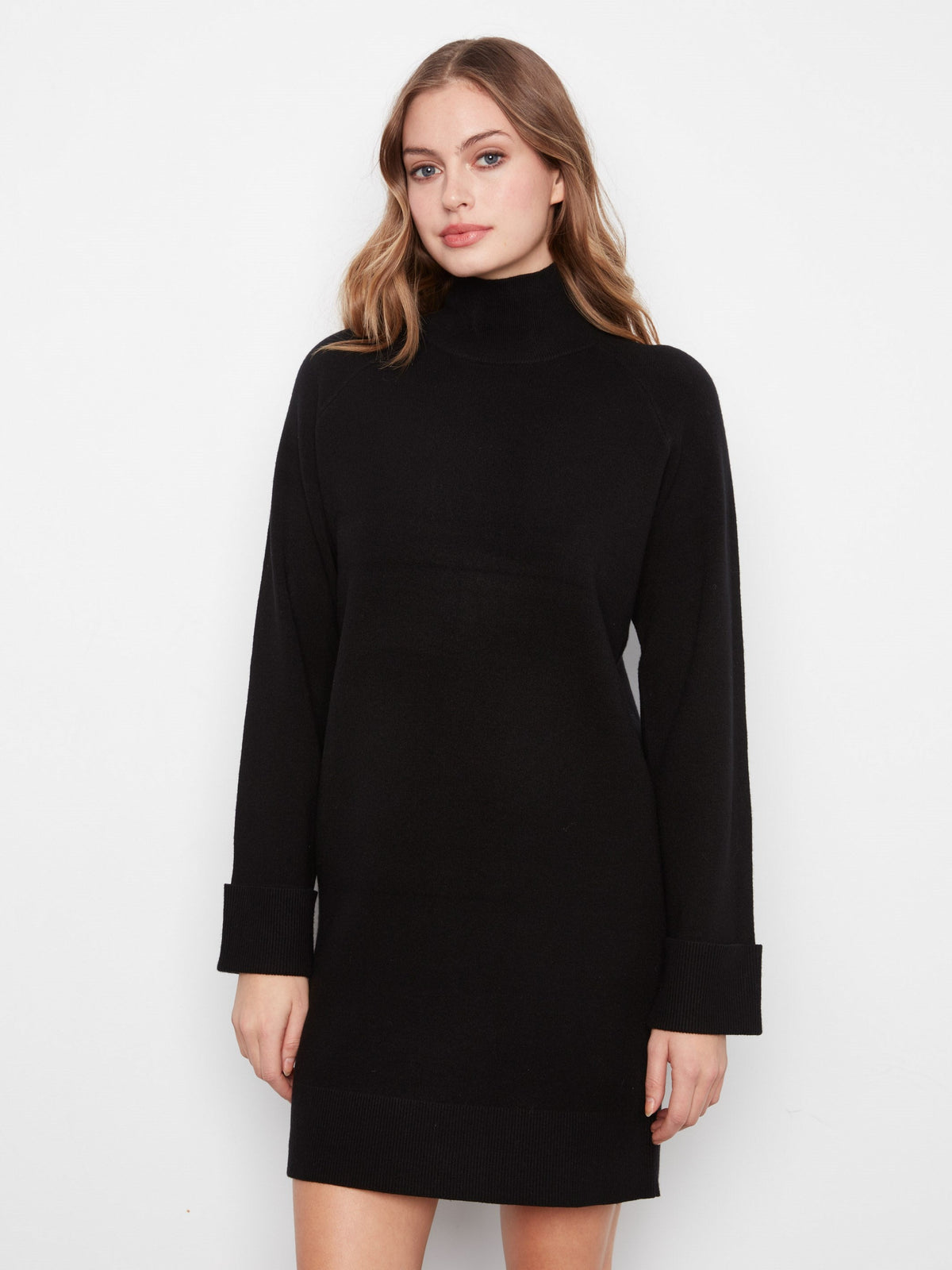 Mock Neck Sweater Dress - Black