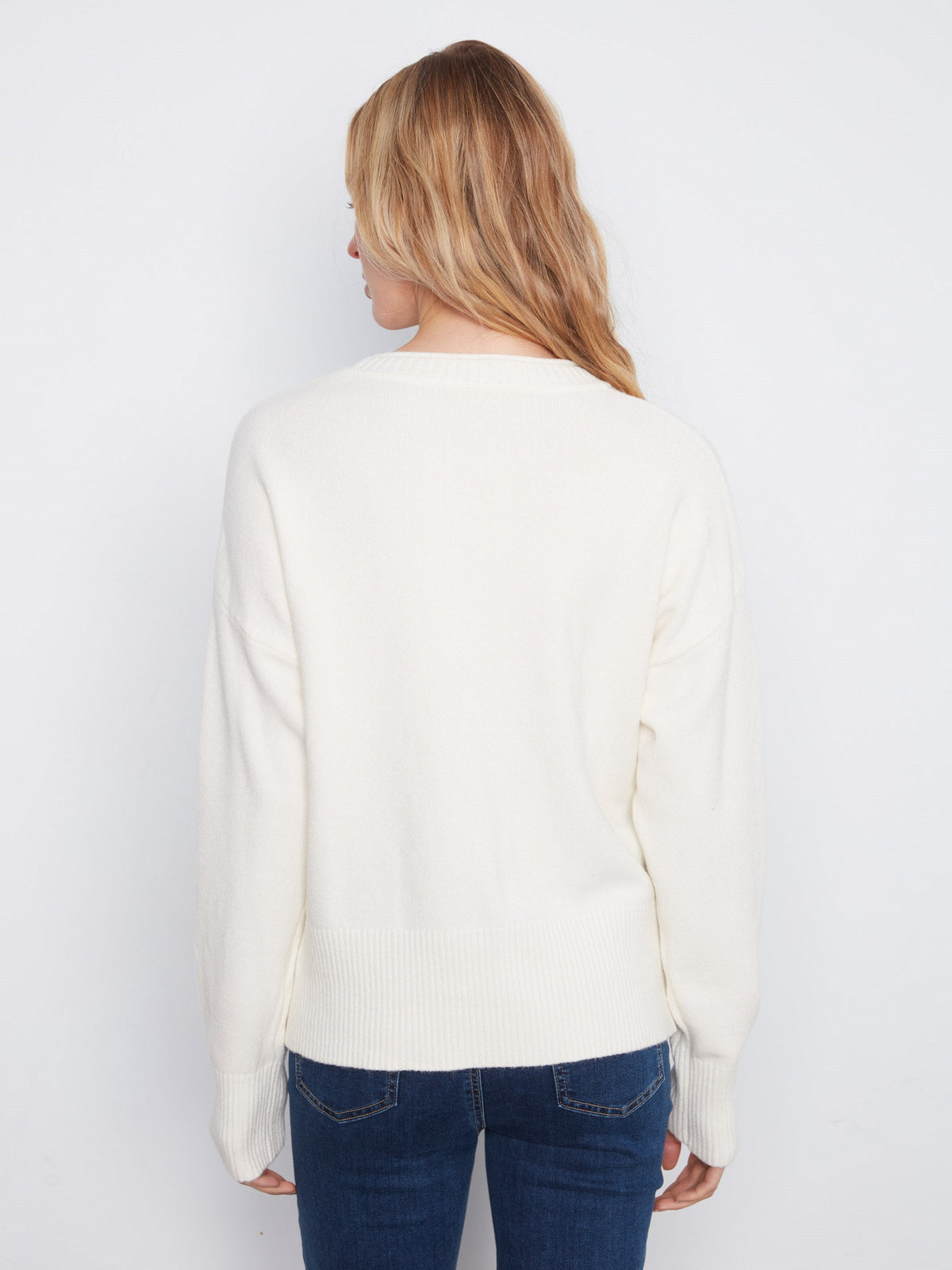 Patch Pocket Crew Neck Sweater - Ecru