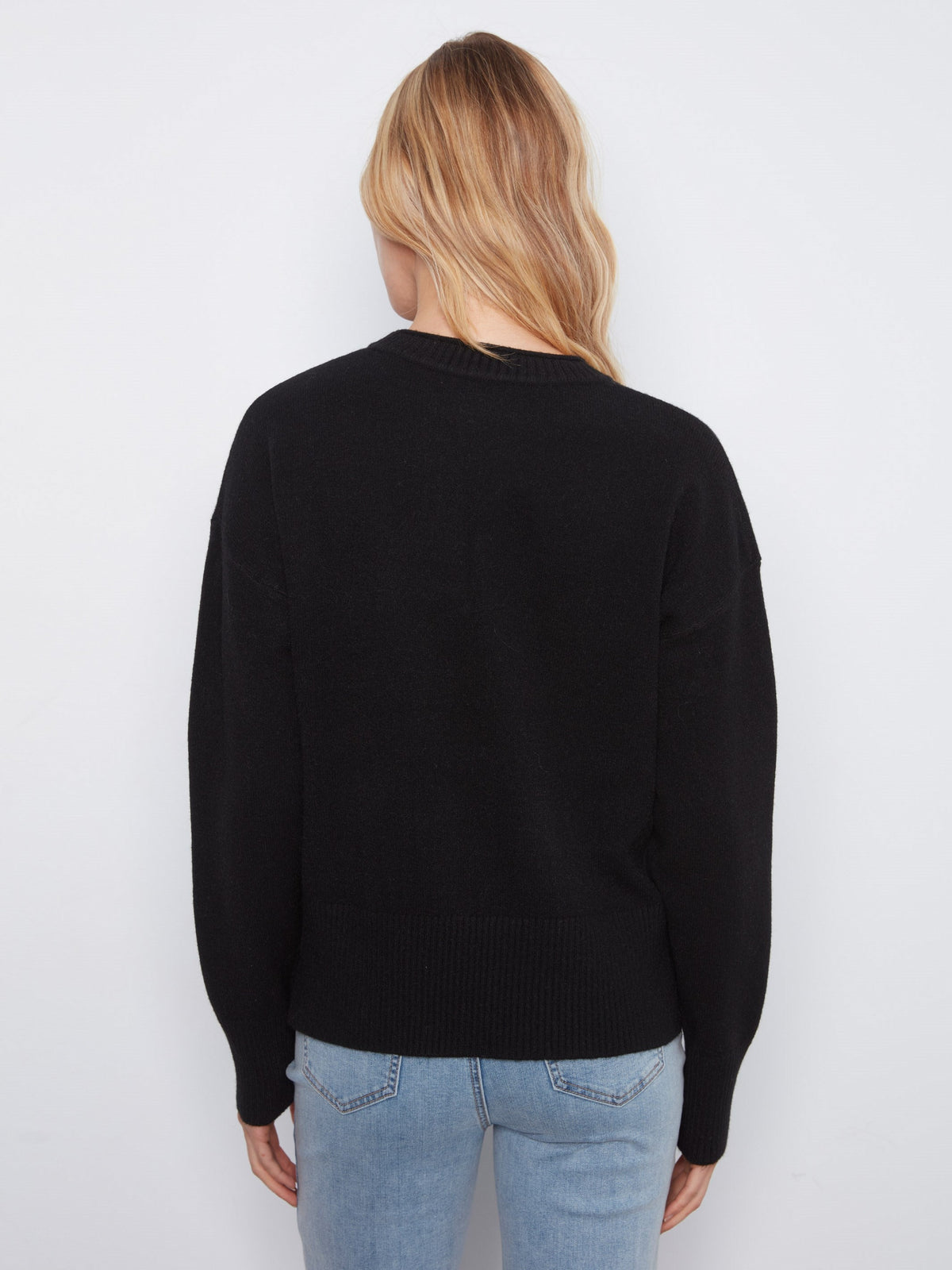 Patch Pocket Crew Neck Sweater - Black