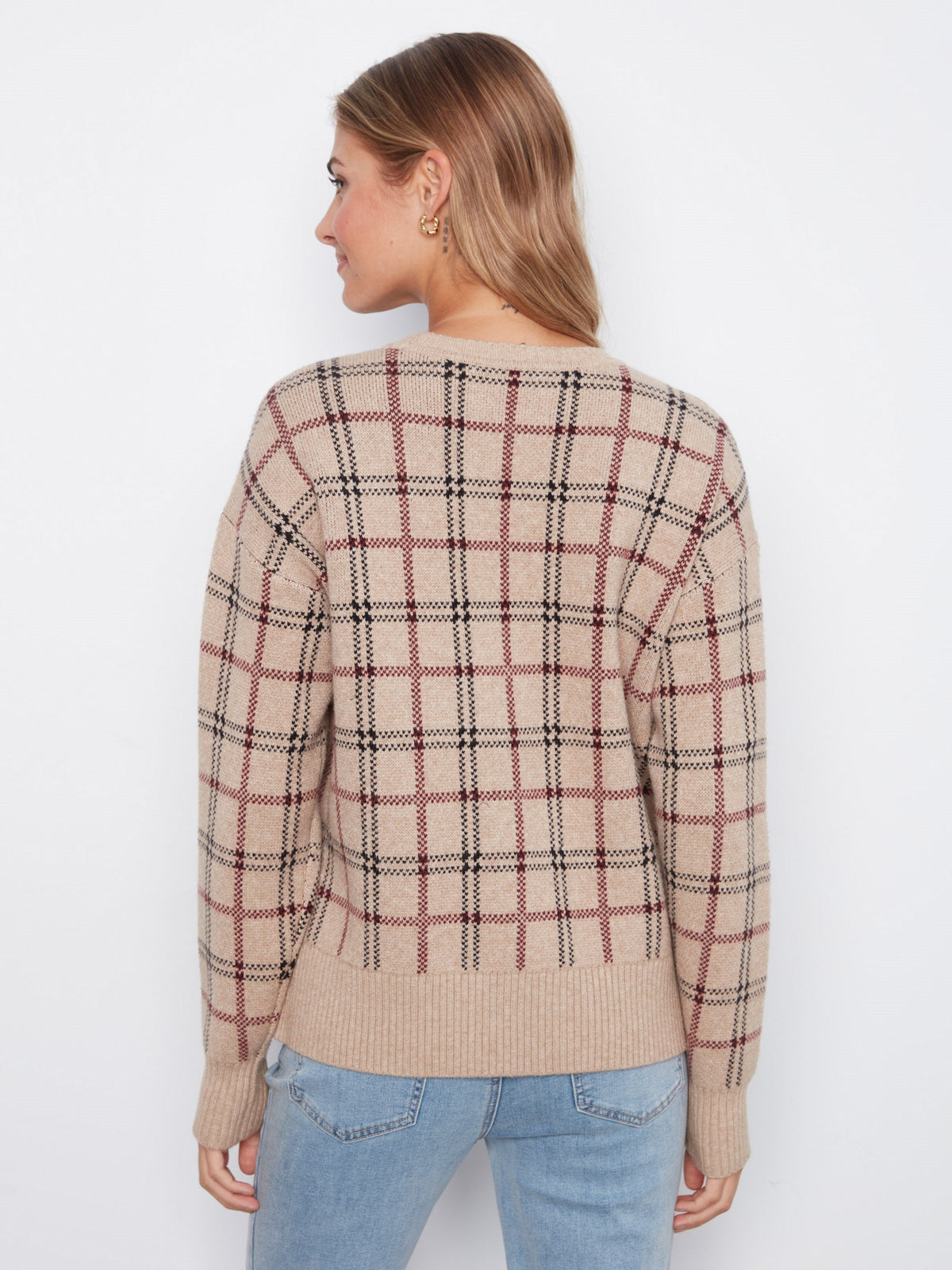 Plaid Sweater With Side Buttons - Heather Biscotti