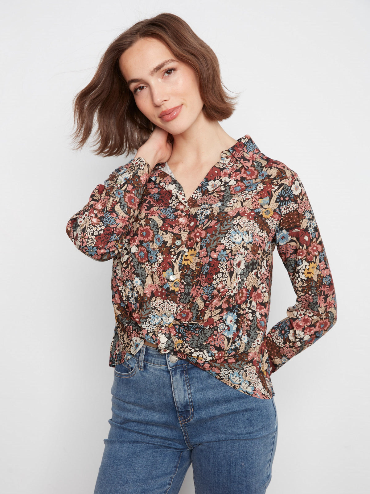 Printed Shirt With Twisted Front - Azalea