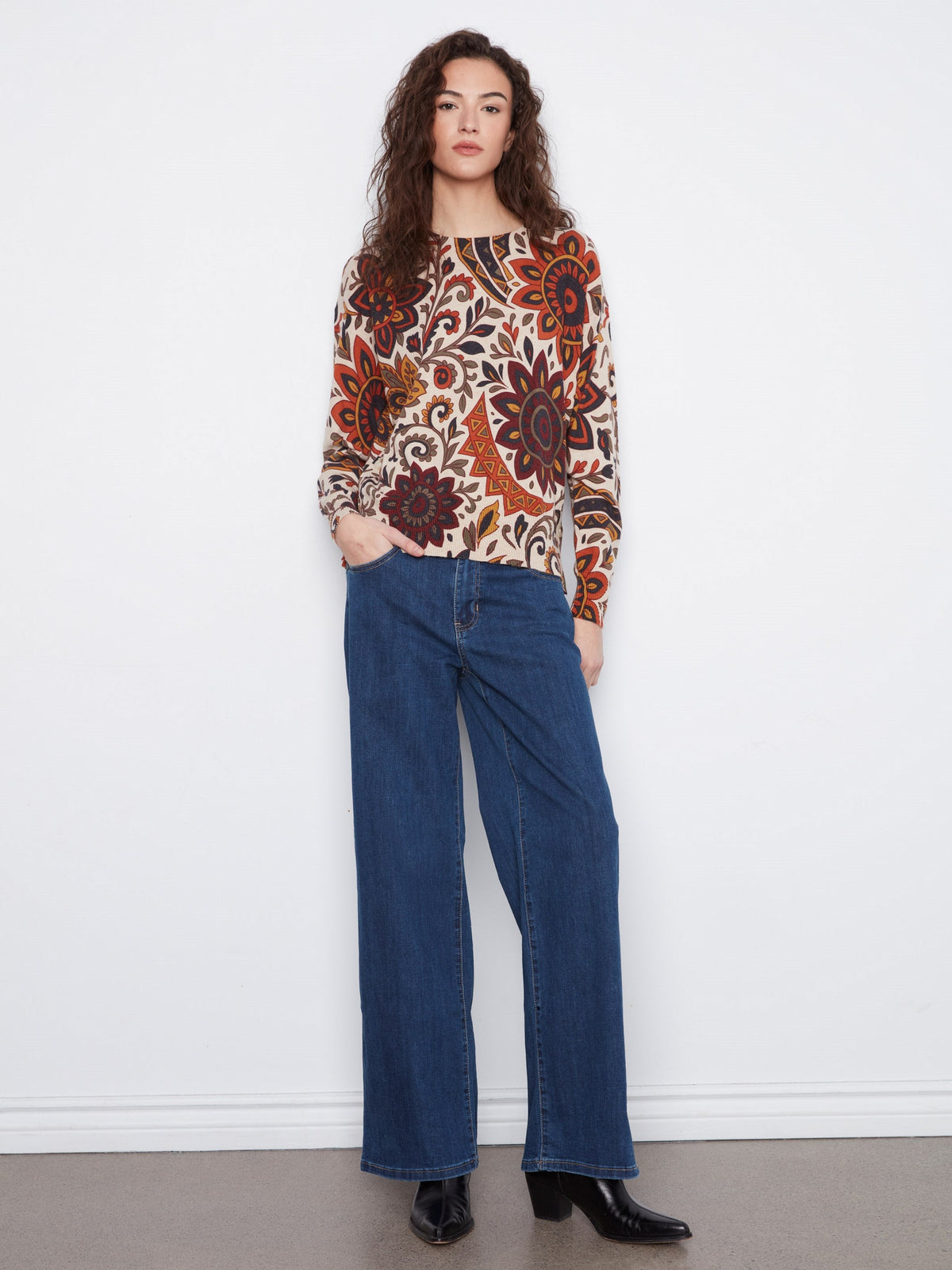 Printed Sweater With Side Buttons - Rio