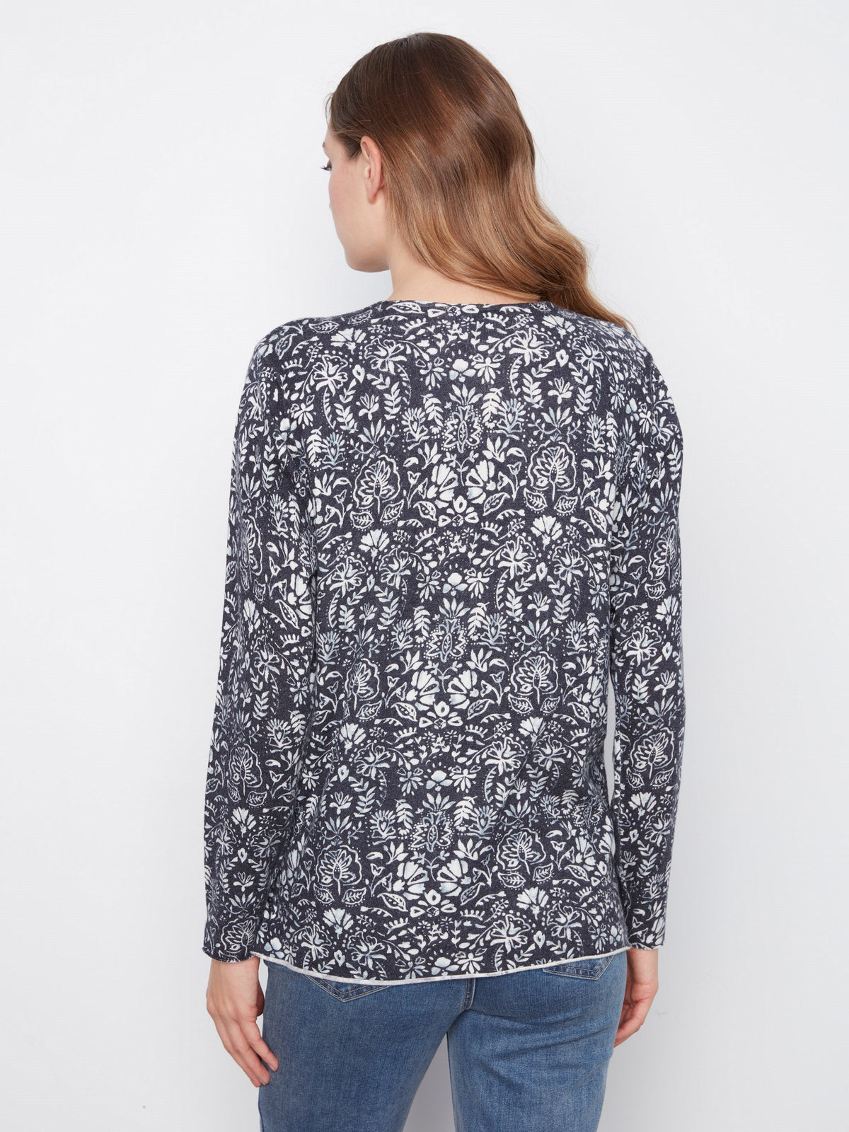 Printed V-Neck Sweater - Botanical