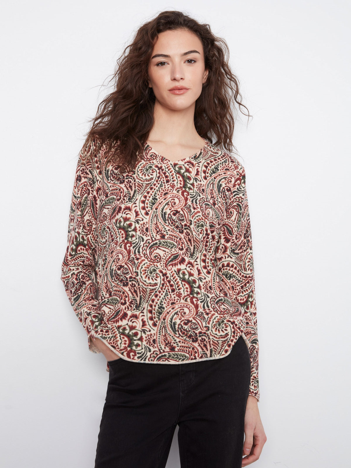 Printed V-Neck Sweater - Fernelle