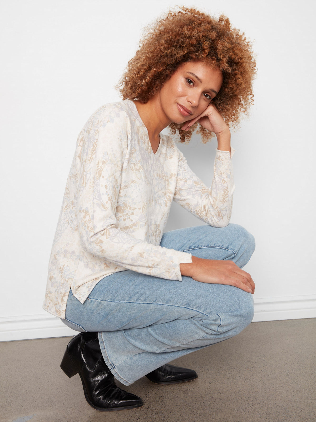 Printed V-Neck Sweater - Timeless