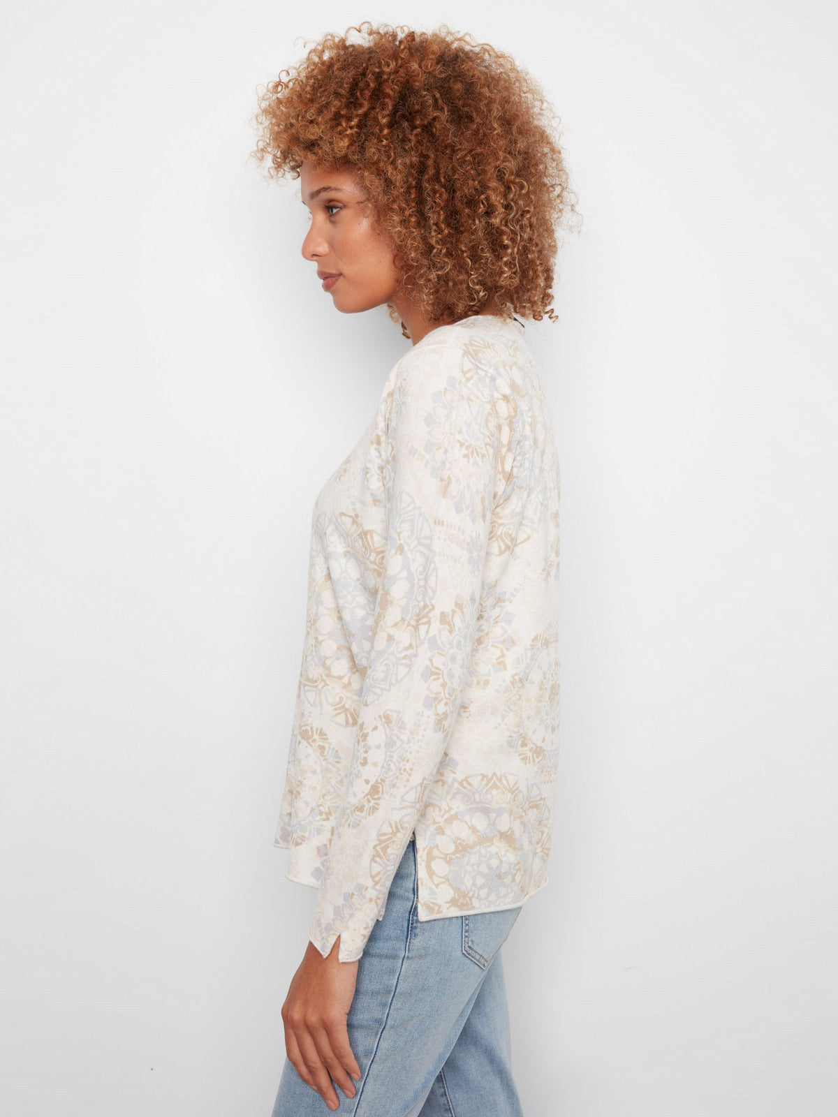 Printed V-Neck Sweater - Timeless