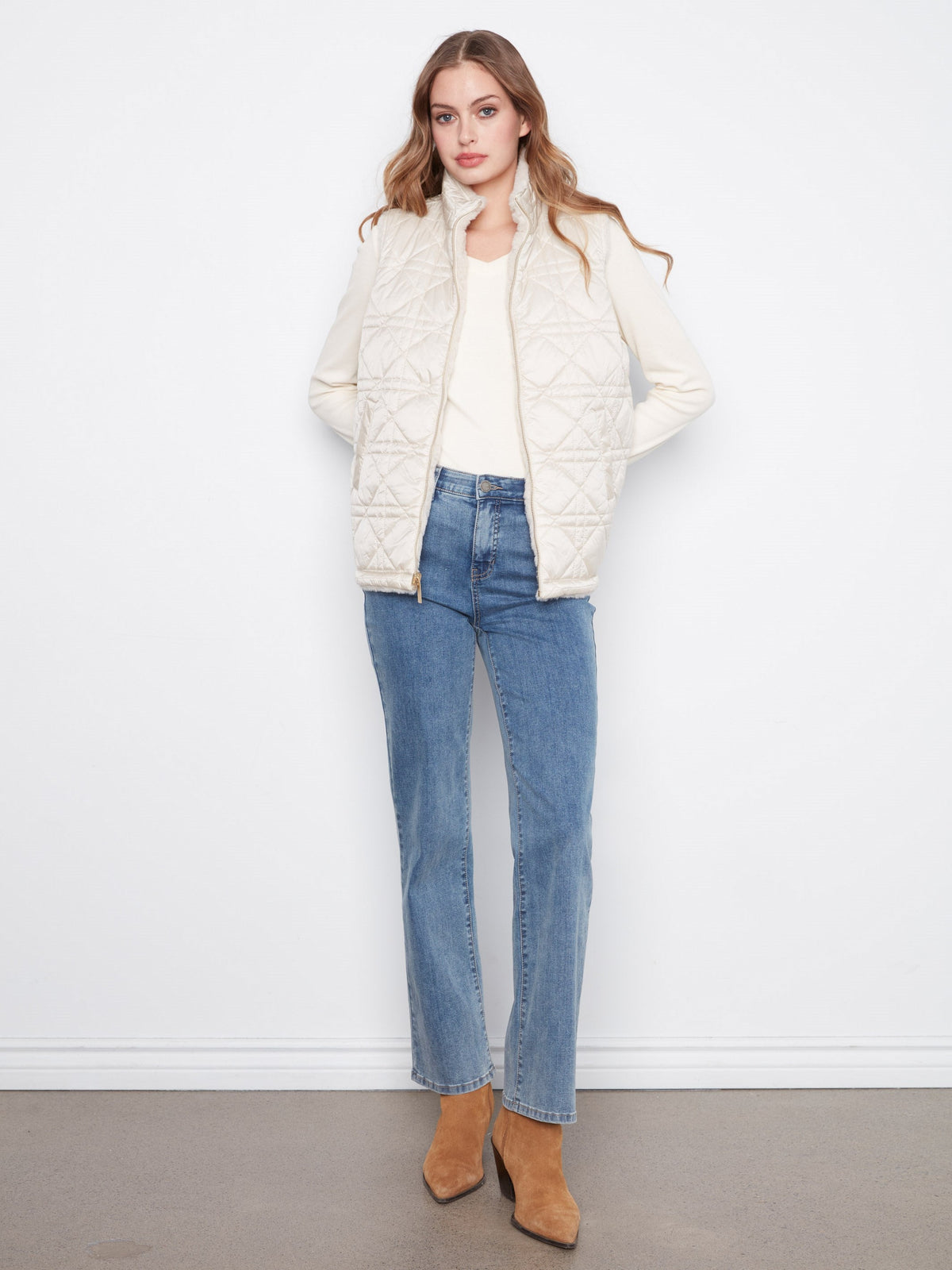 Reversible Faux Fur Quilted Vest - Pearl