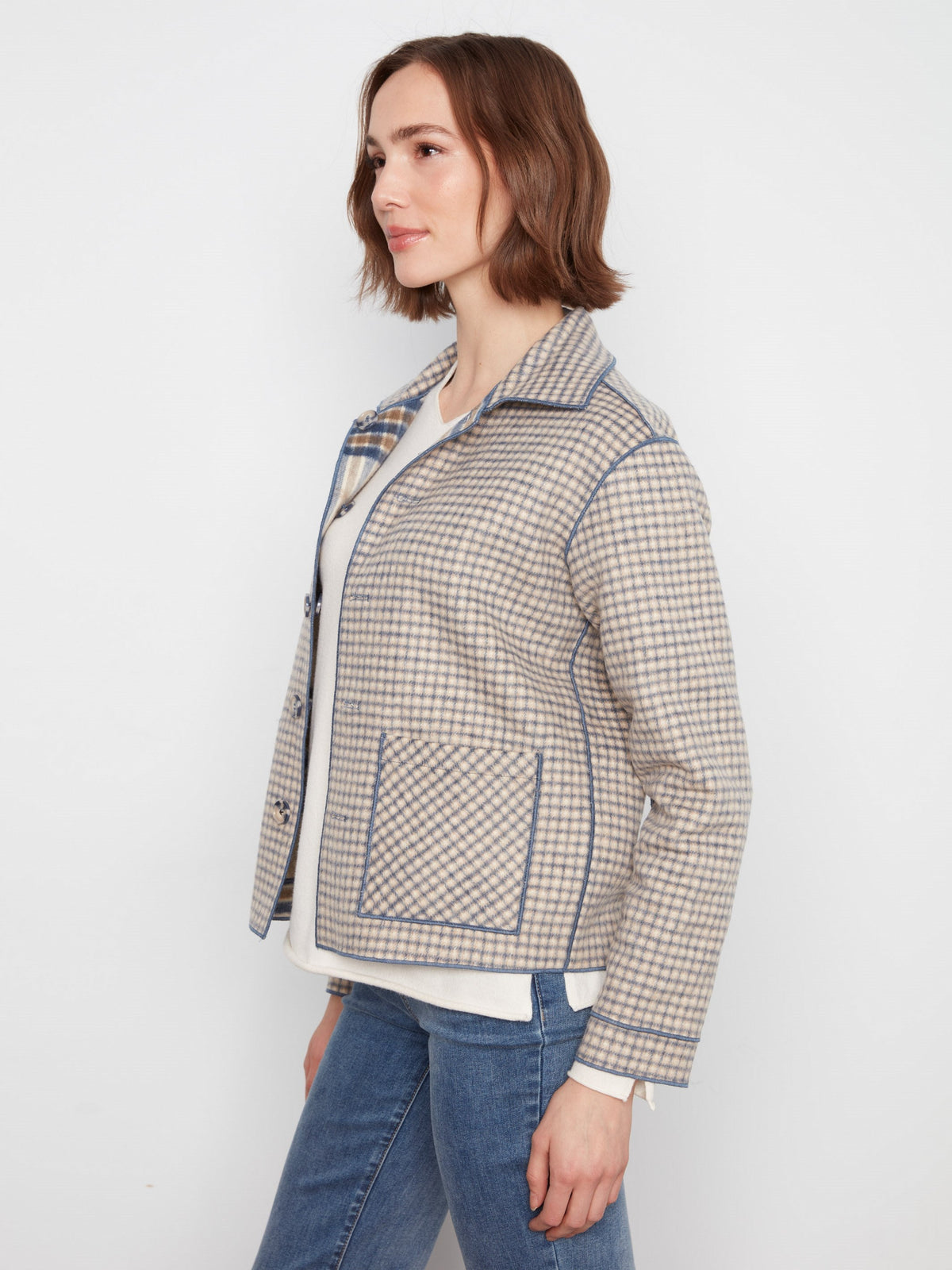 Reversible Plaid Jacket - Ecru