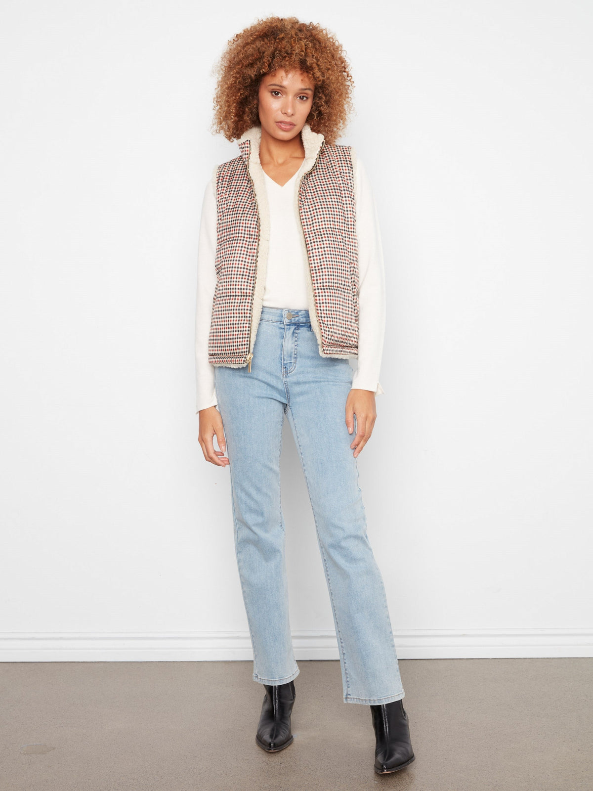 Reversible Plaid Quilted Sherpa Vest - Merlot