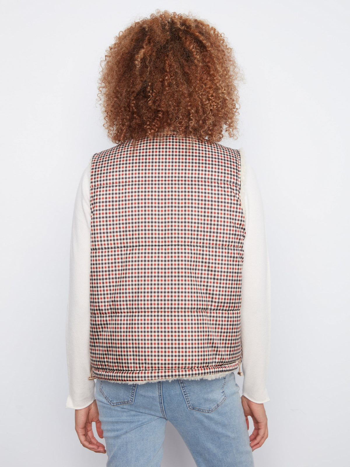 Reversible Plaid Quilted Sherpa Vest - Merlot