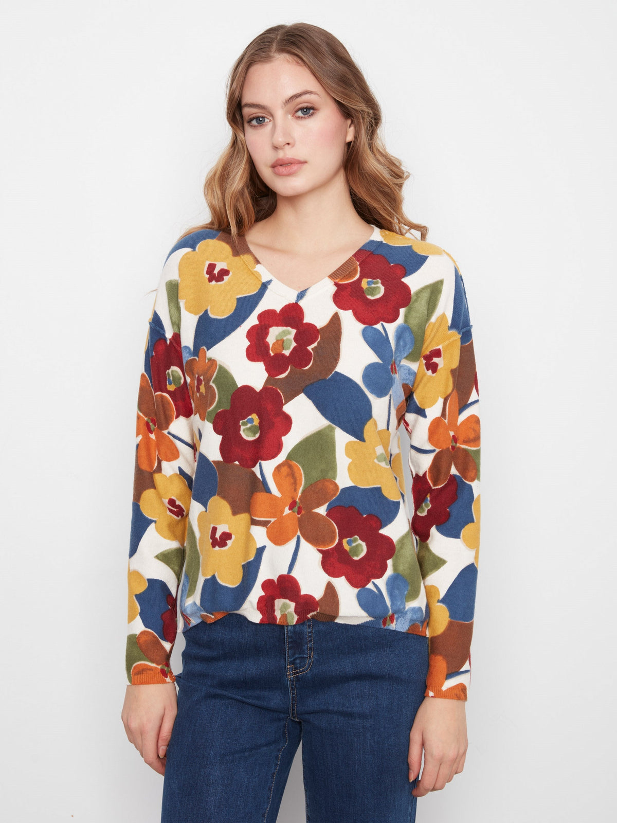 Reversible Floral V-Neck Sweater - Jazzy