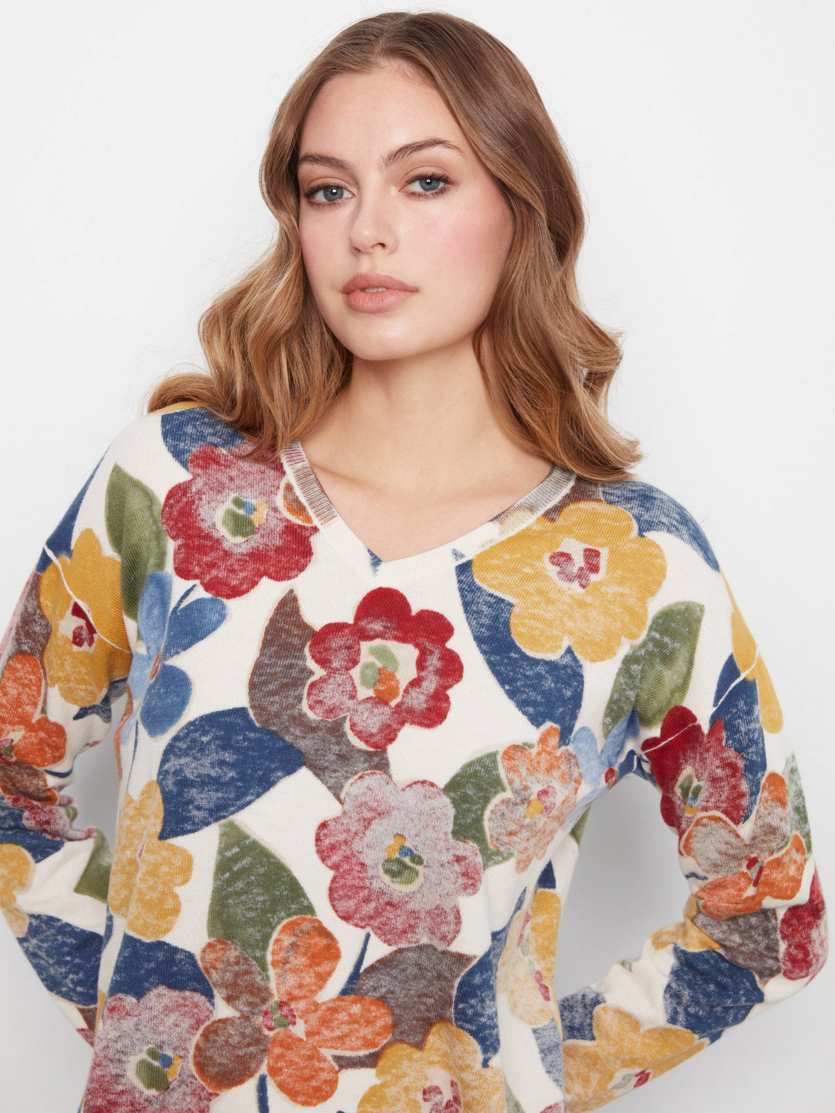 Reversible Floral V-Neck Sweater - Jazzy
