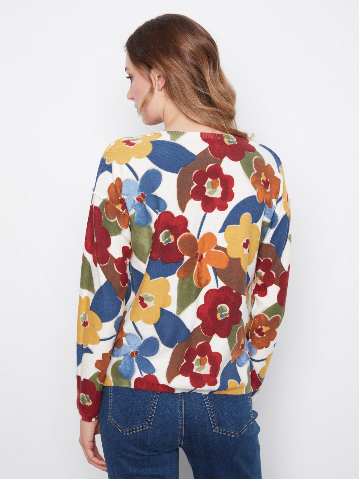 Reversible Floral V-Neck Sweater - Jazzy